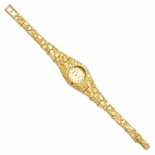 10k Yellow Gold Ladies Circular Dial Face Nugget Watch