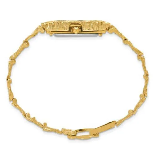 10k Yellow Gold Ladies Rectangular Face Nugget Watch