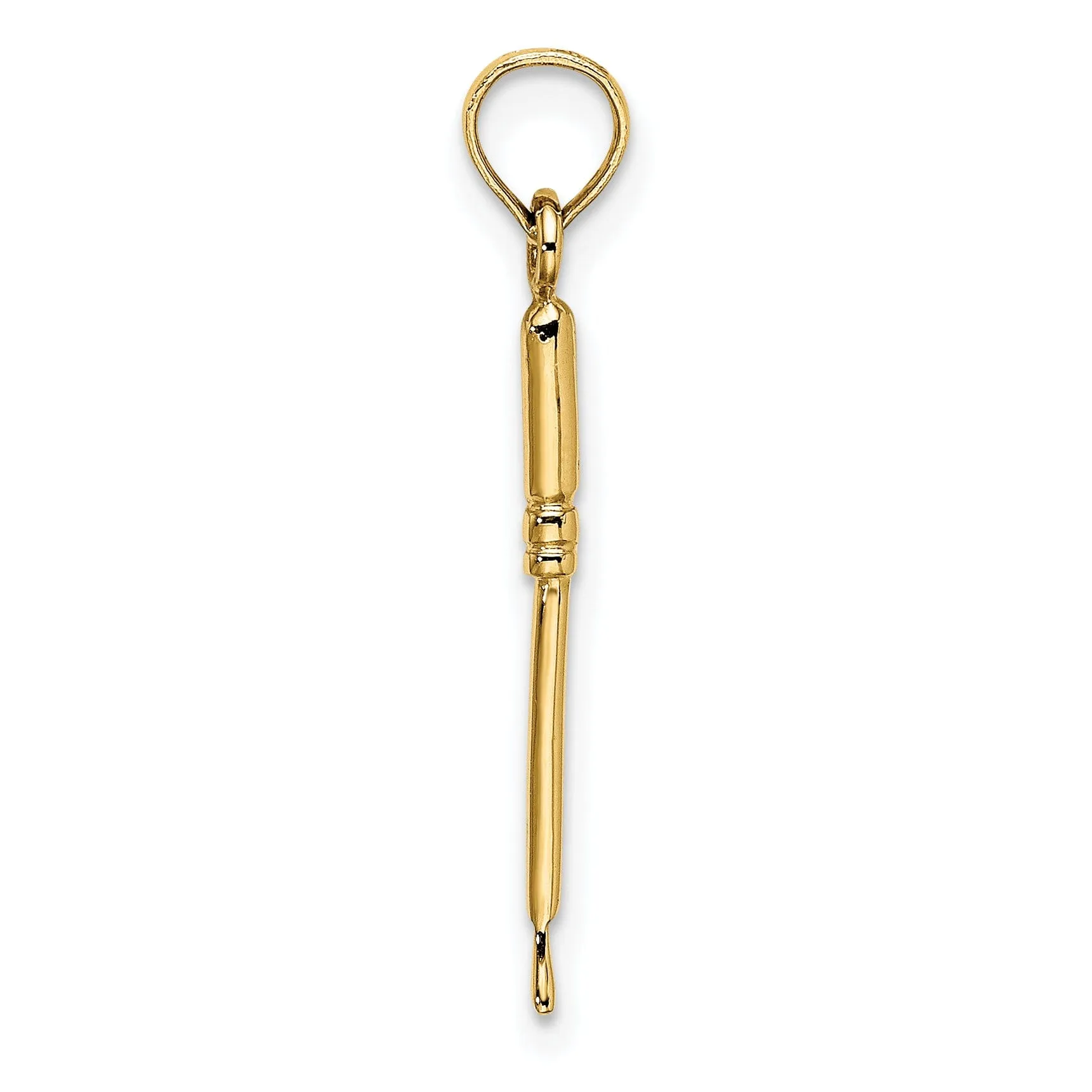 14K Yellow Gold Polished Finish 3-Dimensional Weeding Garden Tool Charm Pendant