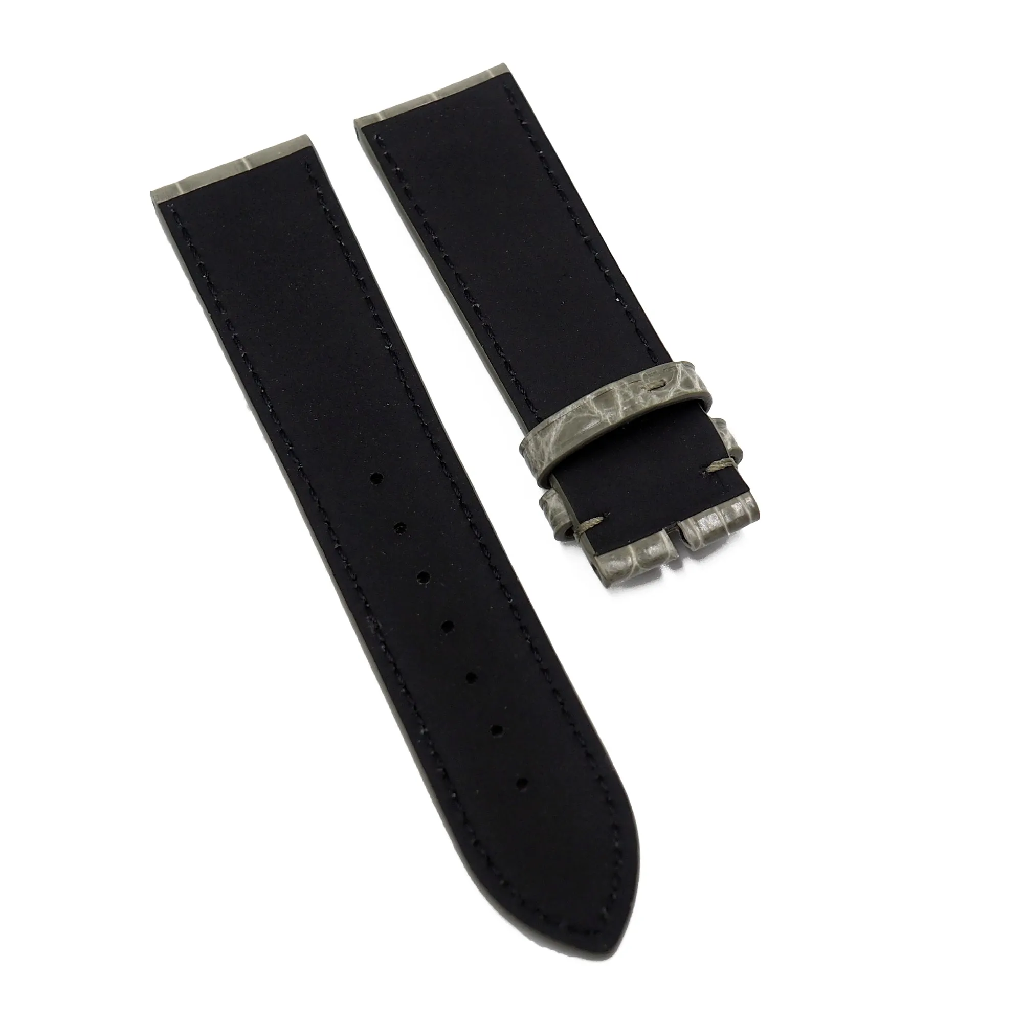 18mm, 19mm, 20mm, 21mm, 22mm Mouse Grey Alligator Leather Watch Strap