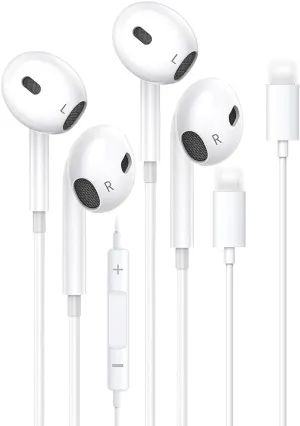 2 Packs - for iPhone Headphones Wired Earbuds Earphones with Built-in Microphone & Volume Control Noise Reduction [MFi Certified] Wired Headphones for iPhone 14/13/12/11/Pro/Pro Max/SE/Pad/XR/XS/X