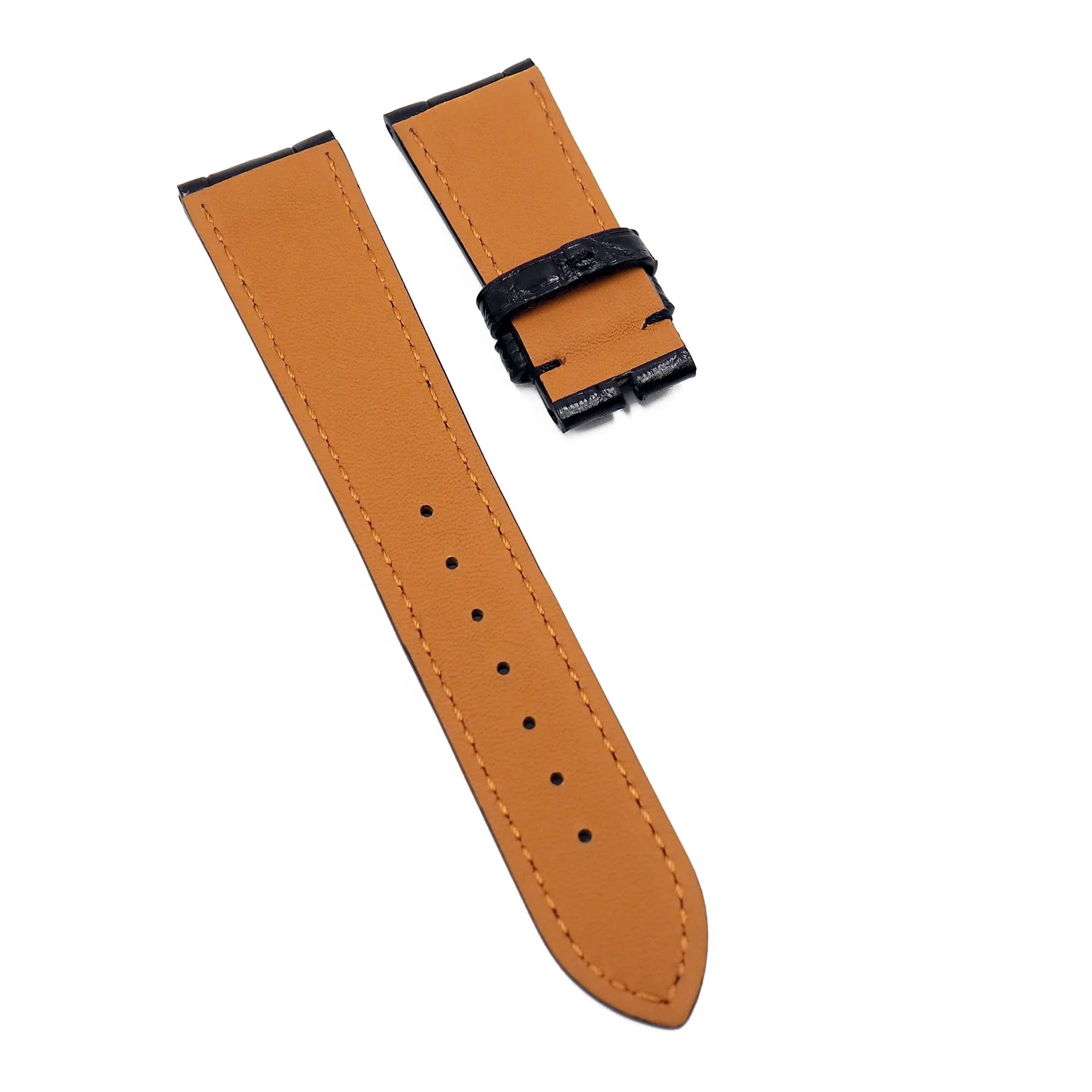 21mm Black Alligator Leather Watch Strap For Rolex Cellini