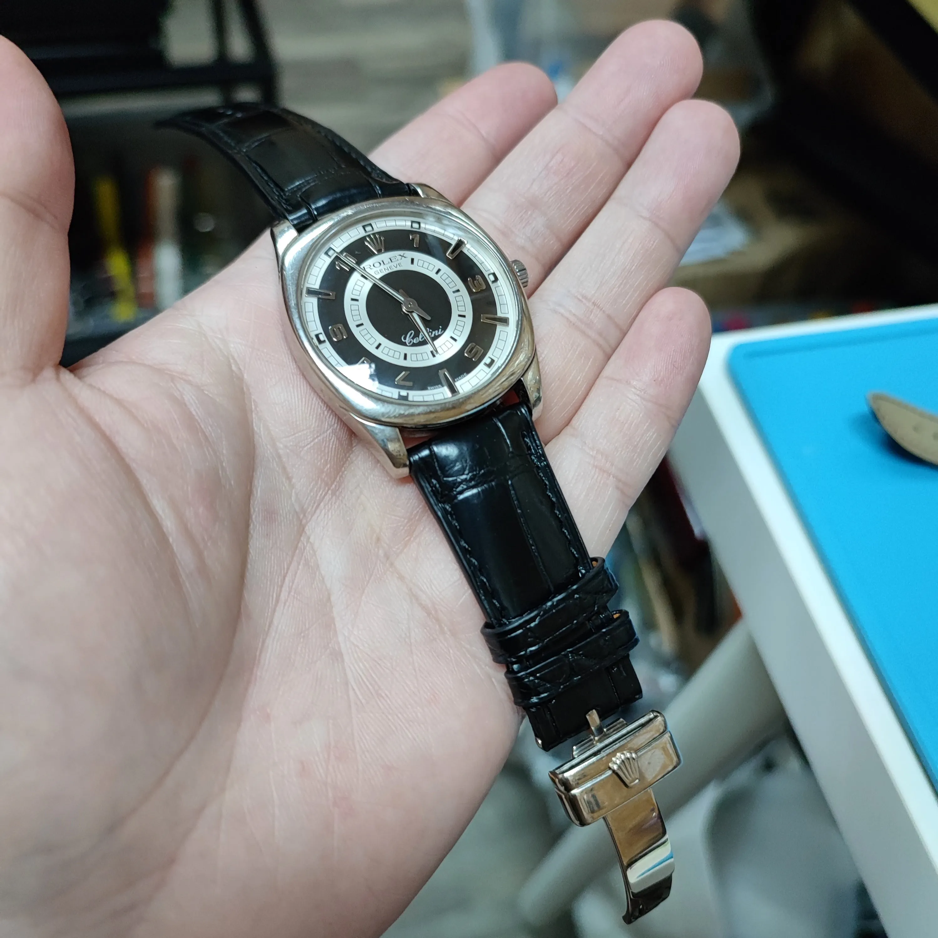 21mm Black Alligator Leather Watch Strap For Rolex Cellini