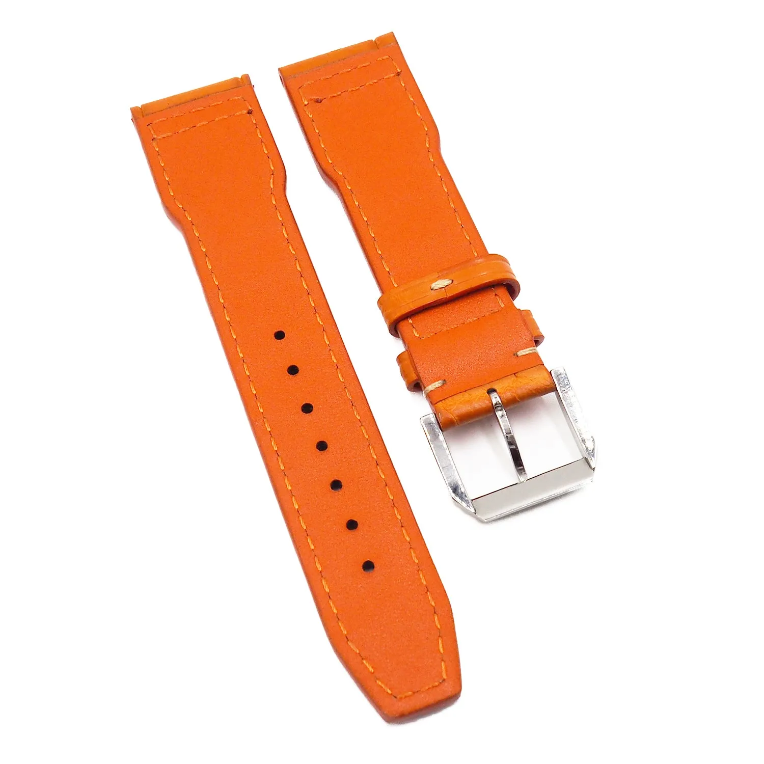21mm Pilot Style Orange Alligator Leather Watch Strap For IWC, Semi Square Tail