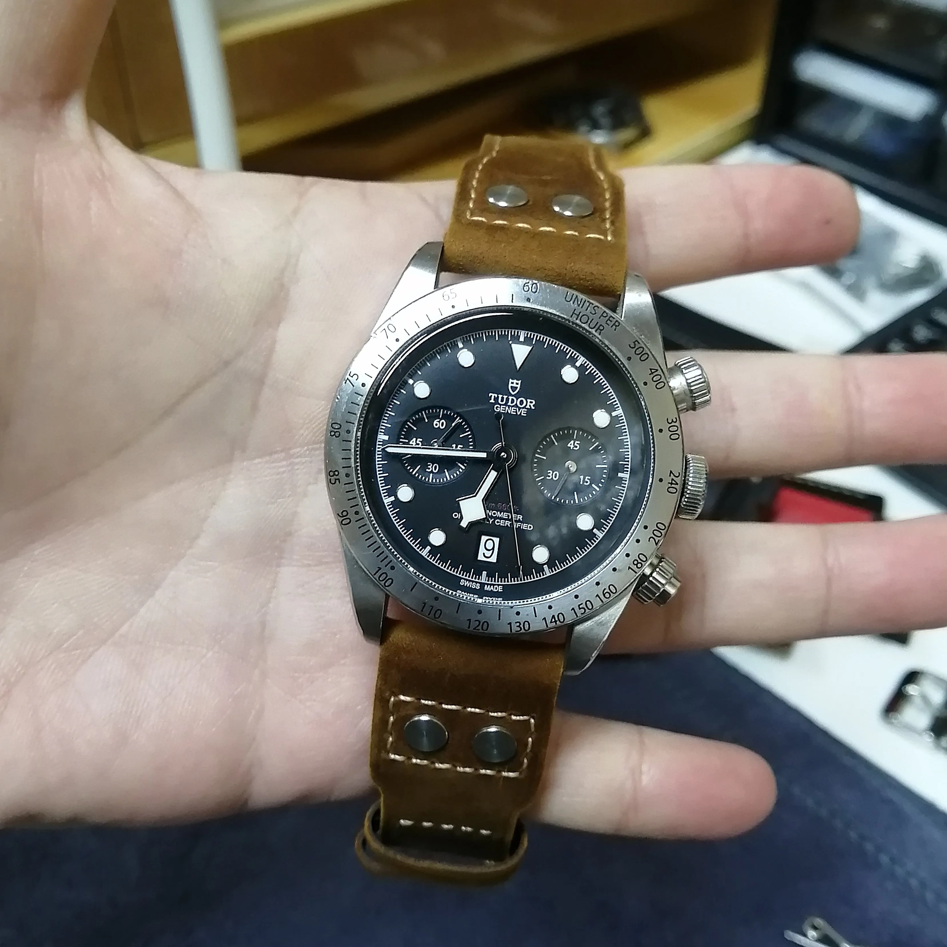 22mm Pilot Style Dijon Orange Matte Calf Leather Watch Strap For IWC, Rivet Lug, Semi Square Tail