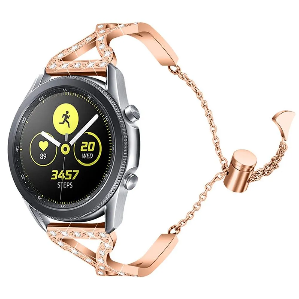 22mm Samsung Galaxy Watch 3 (45mm) / Watch (46mm) rhinestone décor stainless steel watch strap - Rose Gold