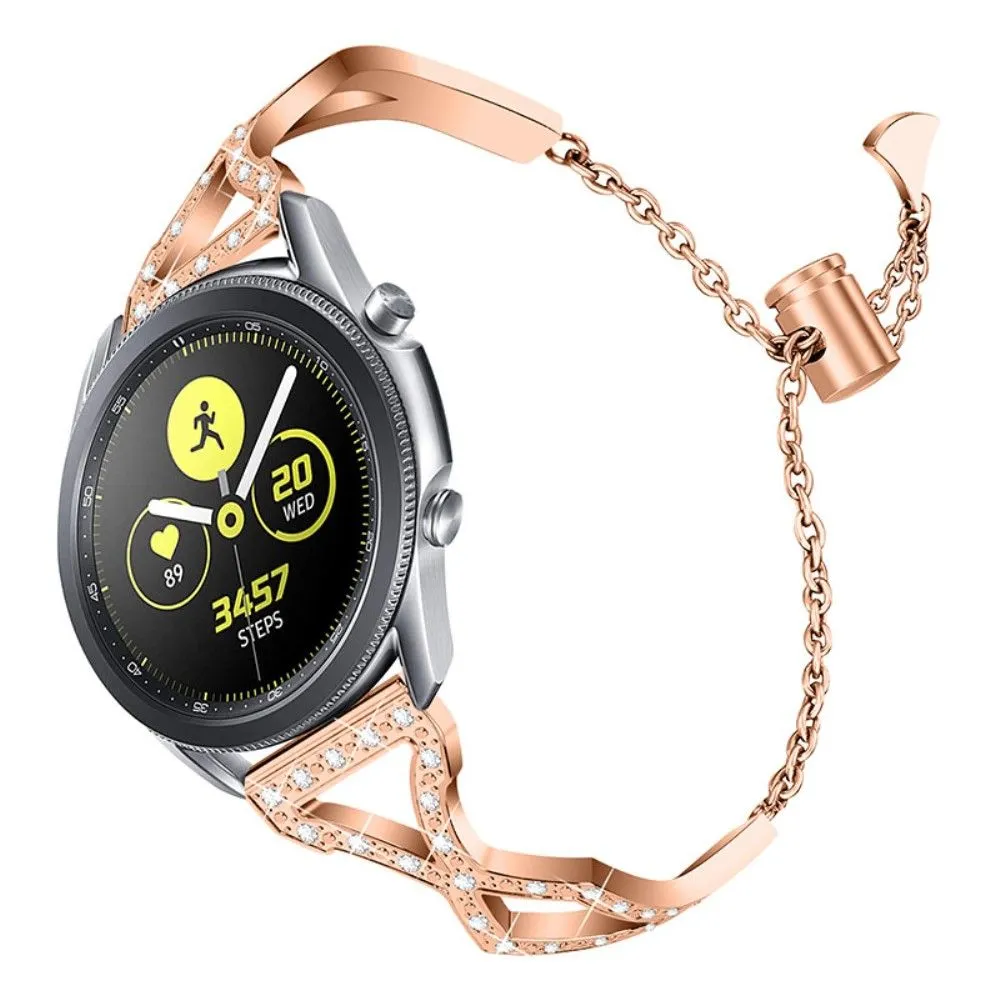 22mm Samsung Galaxy Watch 3 (45mm) / Watch (46mm) rhinestone décor stainless steel watch strap - Rose Gold