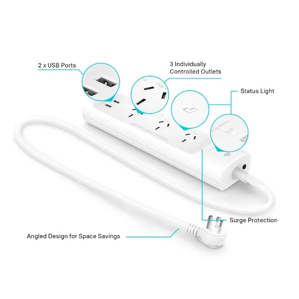 3 Outlets Smart Wifi Power Strip, 2 Usb