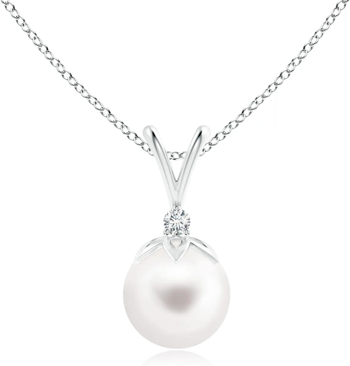 Angara Freshwater Pearl Pendant Necklace with Diamonds in Sterling Silver, 14K Solid Gold | June Birthstone, Birthday, Engagement, Anniversary, Wedding Jewelry Gift for Women