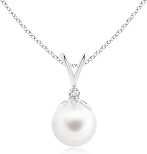 Angara Freshwater Pearl Pendant Necklace with Diamonds in Sterling Silver, 14K Solid Gold | June Birthstone, Birthday, Engagement, Anniversary, Wedding Jewelry Gift for Women