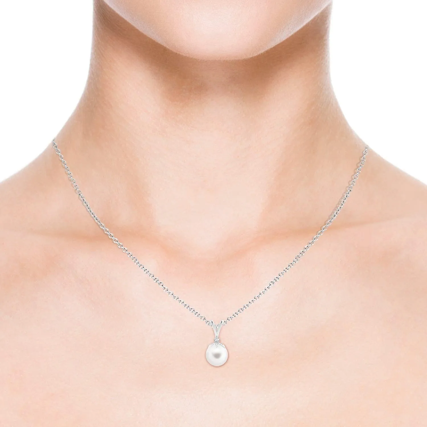 Angara Freshwater Pearl Pendant Necklace with Diamonds in Sterling Silver, 14K Solid Gold | June Birthstone, Birthday, Engagement, Anniversary, Wedding Jewelry Gift for Women