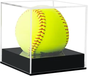 Arcylic Softball Display Case Softball Holder Stand Championship Square Box UV Protected Clear Display Cube for Official 12 Inches Softball Sports Ball Storage Collections