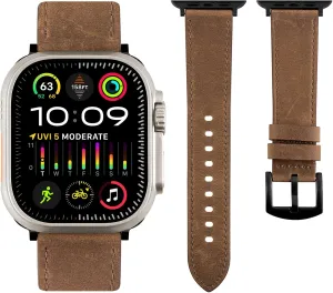 Belemay Premium Leather Bands Compatible with Apple Watch Band 49mm for Apple Watch Ultra 2 & Apple Watch Ultra- Vintage and Comfortable Crazy Horse Leather Strap, Classic Brown