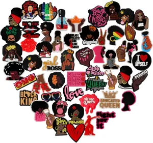 Black Girl Magic Charms for Shoe Clog Decoration - 60 PCS Colorful and Cute Designs for Girls, Adult Women - Black Lives Matter, Fashion Pink