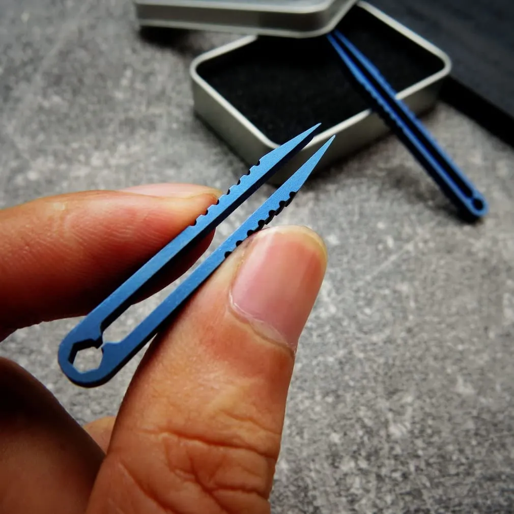 Canku 2pcs Mini Tweezers Titanium Portable Titanium Alloy EDC Tweezers Survival Camping Outdoor Travel Mini Tool(Double Blue)) 