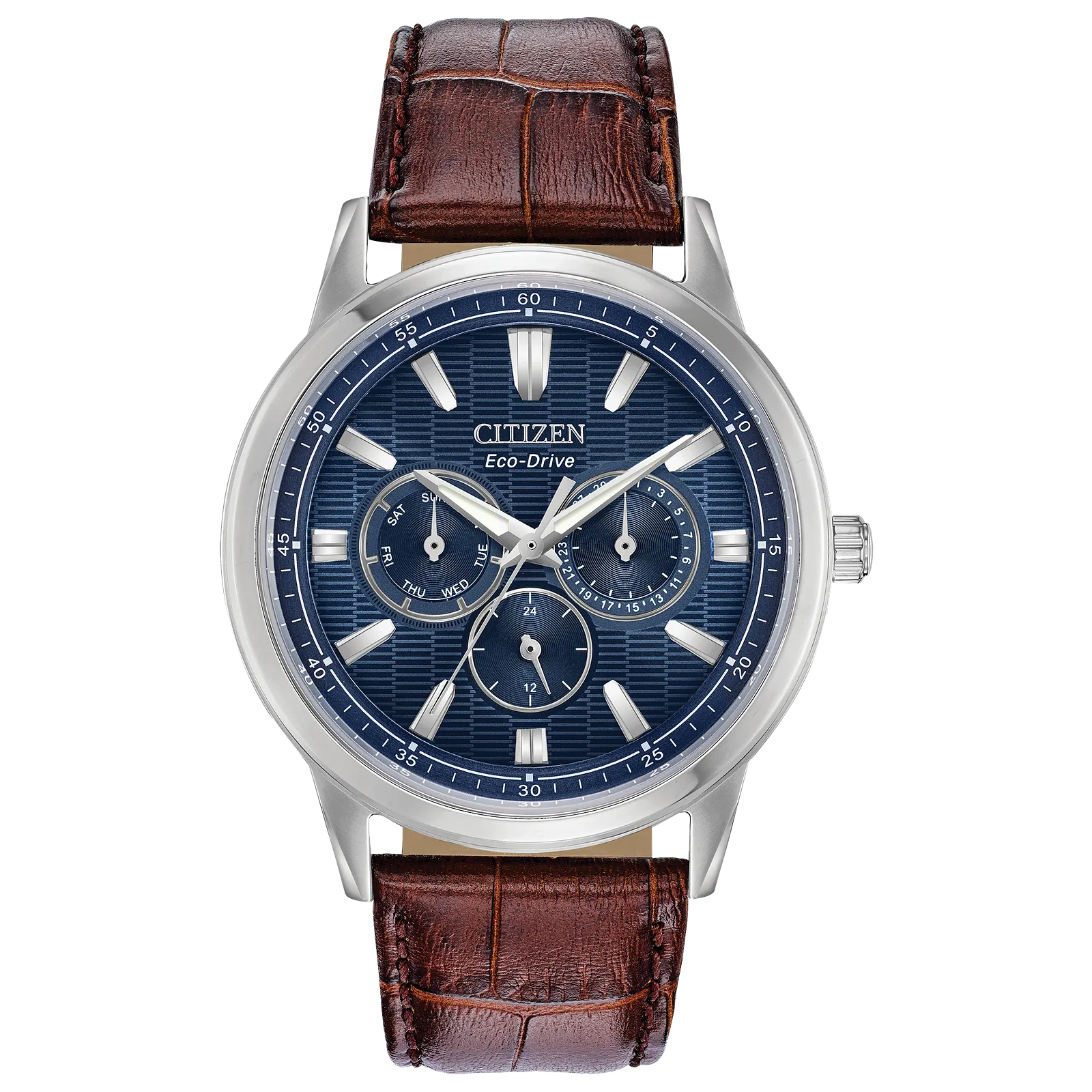 Citizen Eco Drive Corso Brown Leather Watch with Blue Dial BU2070-12L