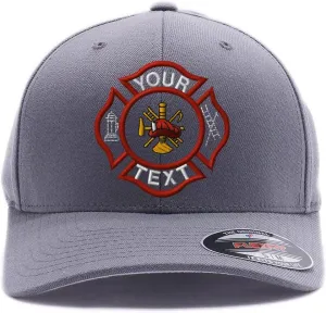 Custom Embroidered Firefighter hat. Flex Baseball 6277/6477 Baseball Cap. Firefighter Maltese Cross Flex Baseball hat