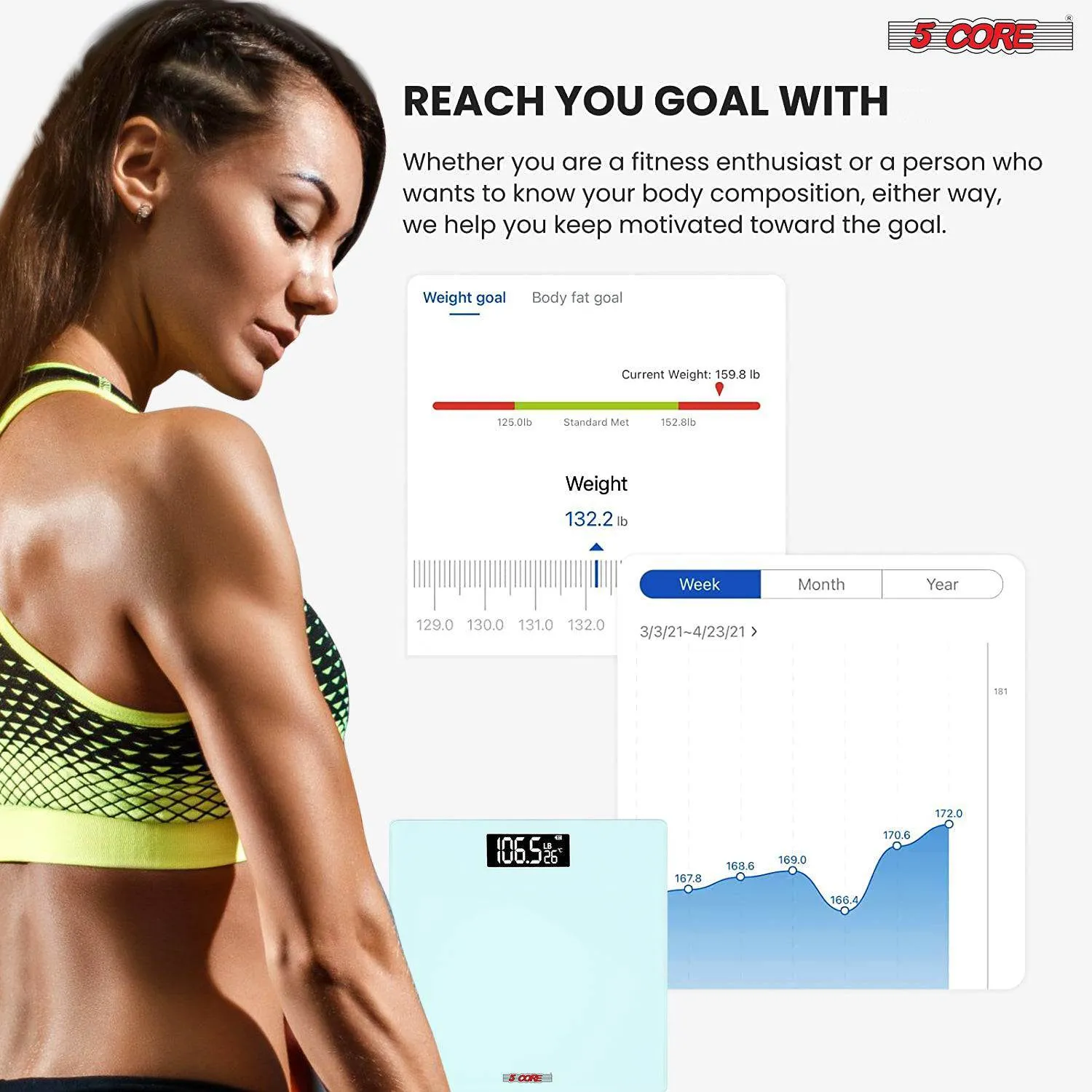 Digital Bathroom Scale - Precision Body Weight Weighing, Step-On Technology, 400 lbs. Capacity