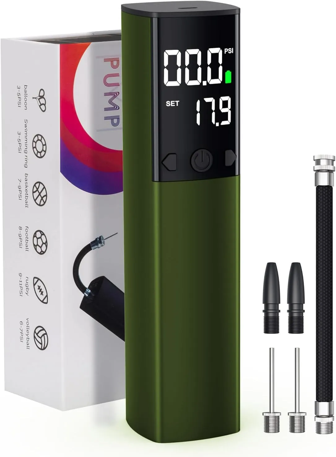 Electric Ball Pump - Portable Air Pump with LED Light, Precise Pressure Gauge and Digital LCD Display for Basketball, Soccer Ball, Volleyball, Football, Fast Inflation of Sports Ball (Max 18 PSI)