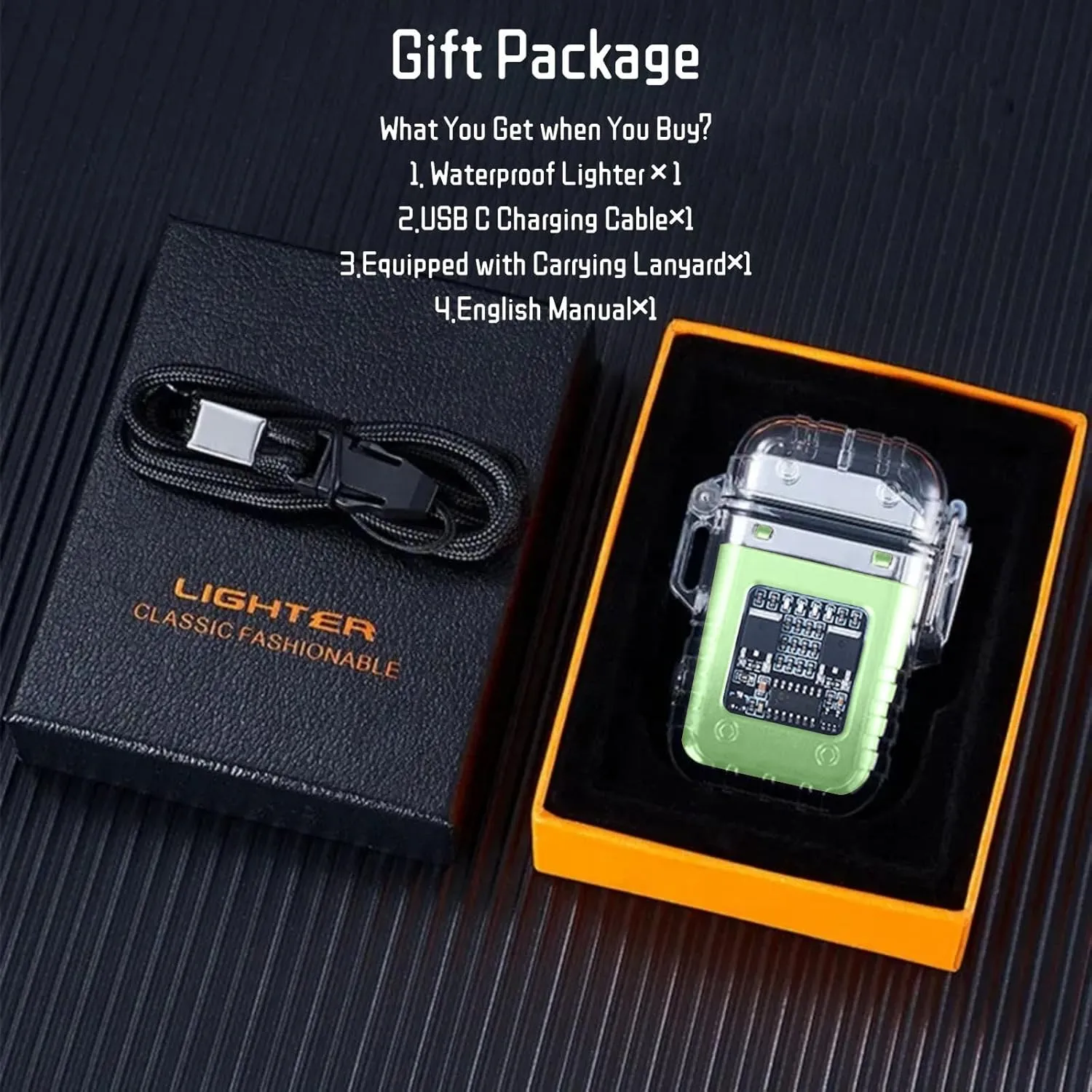 Electric Lighter Waterproof Transparent Plasma Arc Lighter with LED Battery Indication Type C Rechargeable Lighter Outdoor Windproof Lighter for Camping,Candle (Green Luminous)