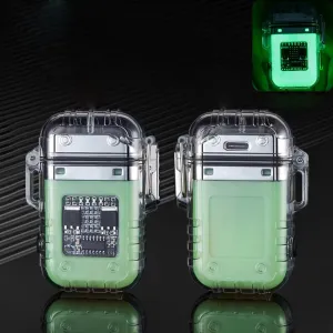 Electric Lighter Waterproof Transparent Plasma Arc Lighter with LED Battery Indication Type C Rechargeable Lighter Outdoor Windproof Lighter for Camping,Candle (Green Luminous)