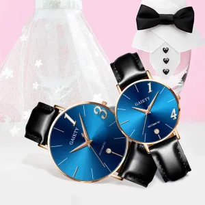 Fashion Couple Watch Leather Strap Line Quartz  Analog
