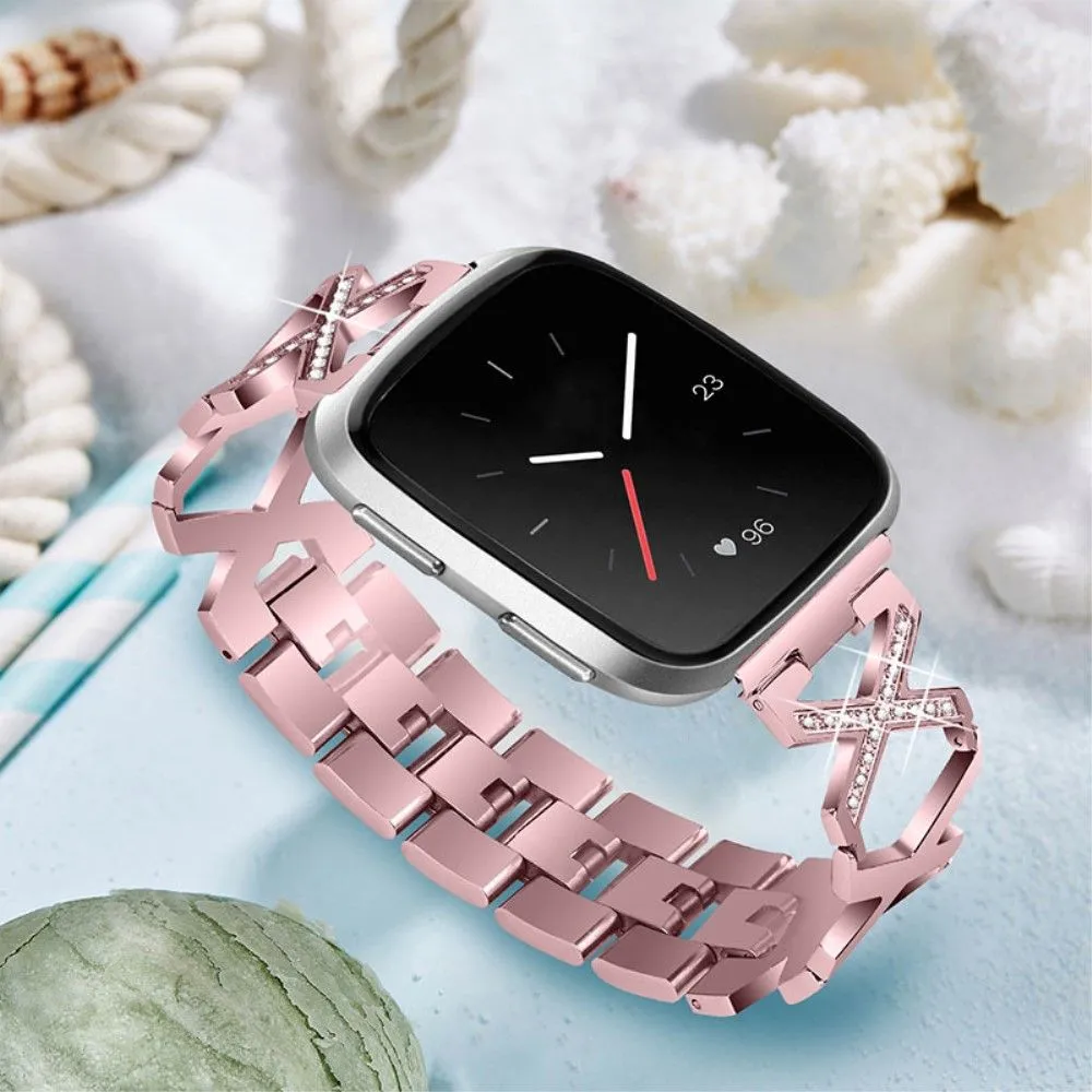 Fitbit Versa 2 / Versa Lite rhinestone luxury style stainless steel watch strap - Rose Pink