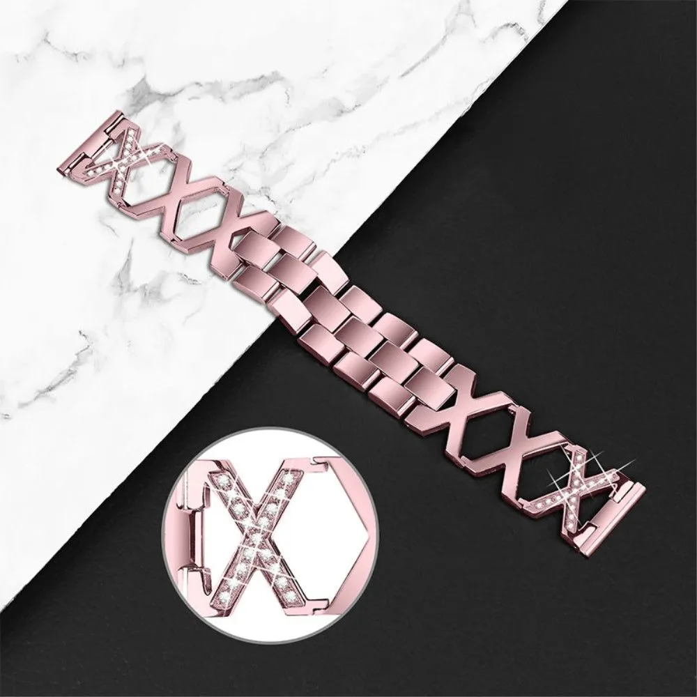 Fitbit Versa 2 / Versa Lite rhinestone luxury style stainless steel watch strap - Rose Pink