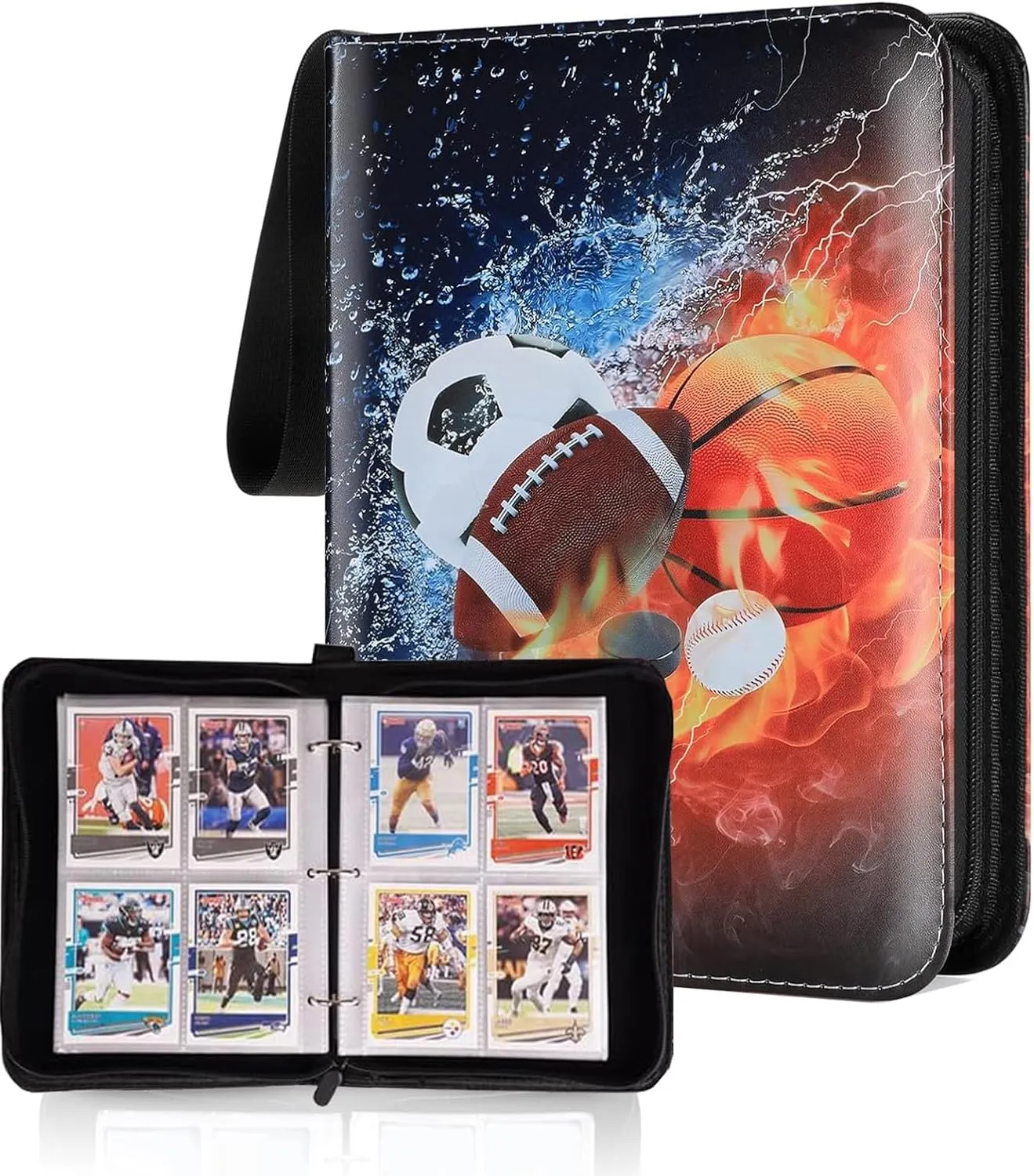 Football Card Binder, 4 Pocket Sports Binder 400 Pockets Trading Card Binder Compatible with Football Cards, Trading Cards, MTG and Other TCG (Orange)