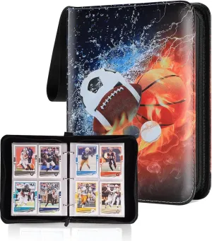 Football Card Binder, 4 Pocket Sports Binder 400 Pockets Trading Card Binder Compatible with Football Cards, Trading Cards, MTG and Other TCG (Orange)