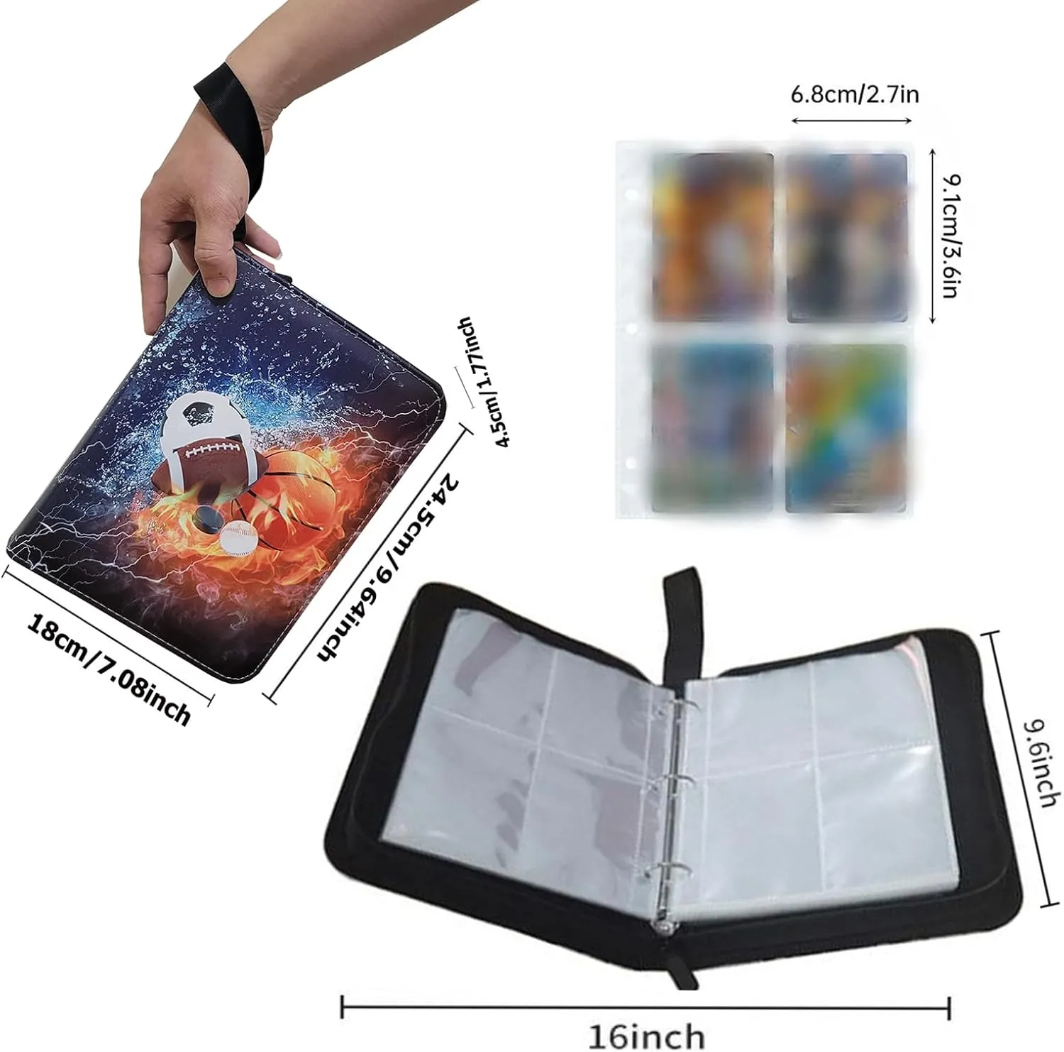 Football Card Binder, 4 Pocket Sports Binder 400 Pockets Trading Card Binder Compatible with Football Cards, Trading Cards, MTG and Other TCG (Orange)