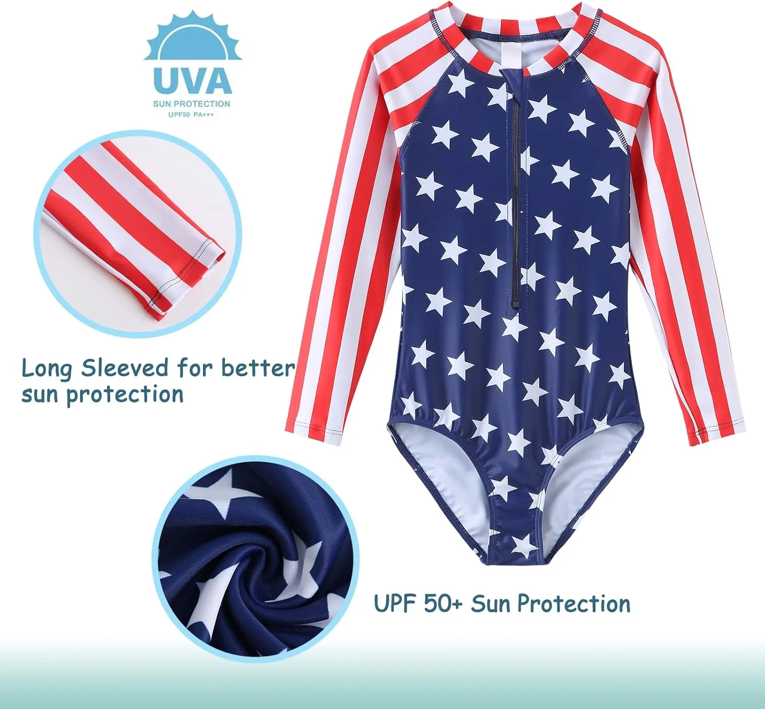 Girls Long Sleeve Rash Guard One Piece Swimsuit Kids UPF 50  Sun Protection Swimwear Rainbow Striped Bathing Suit 3-14 Years