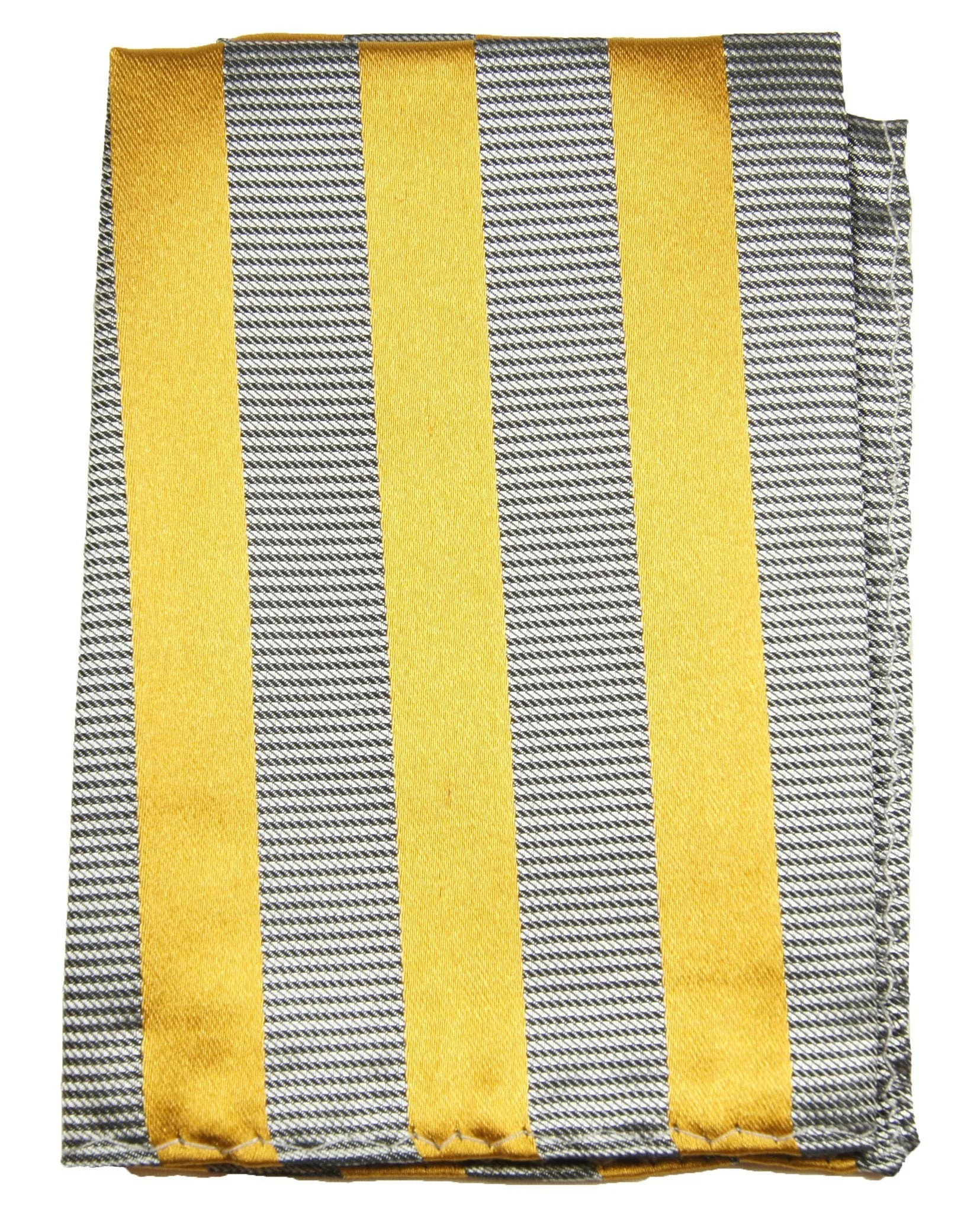 Gold and Silver Striped Silk Pocket Square