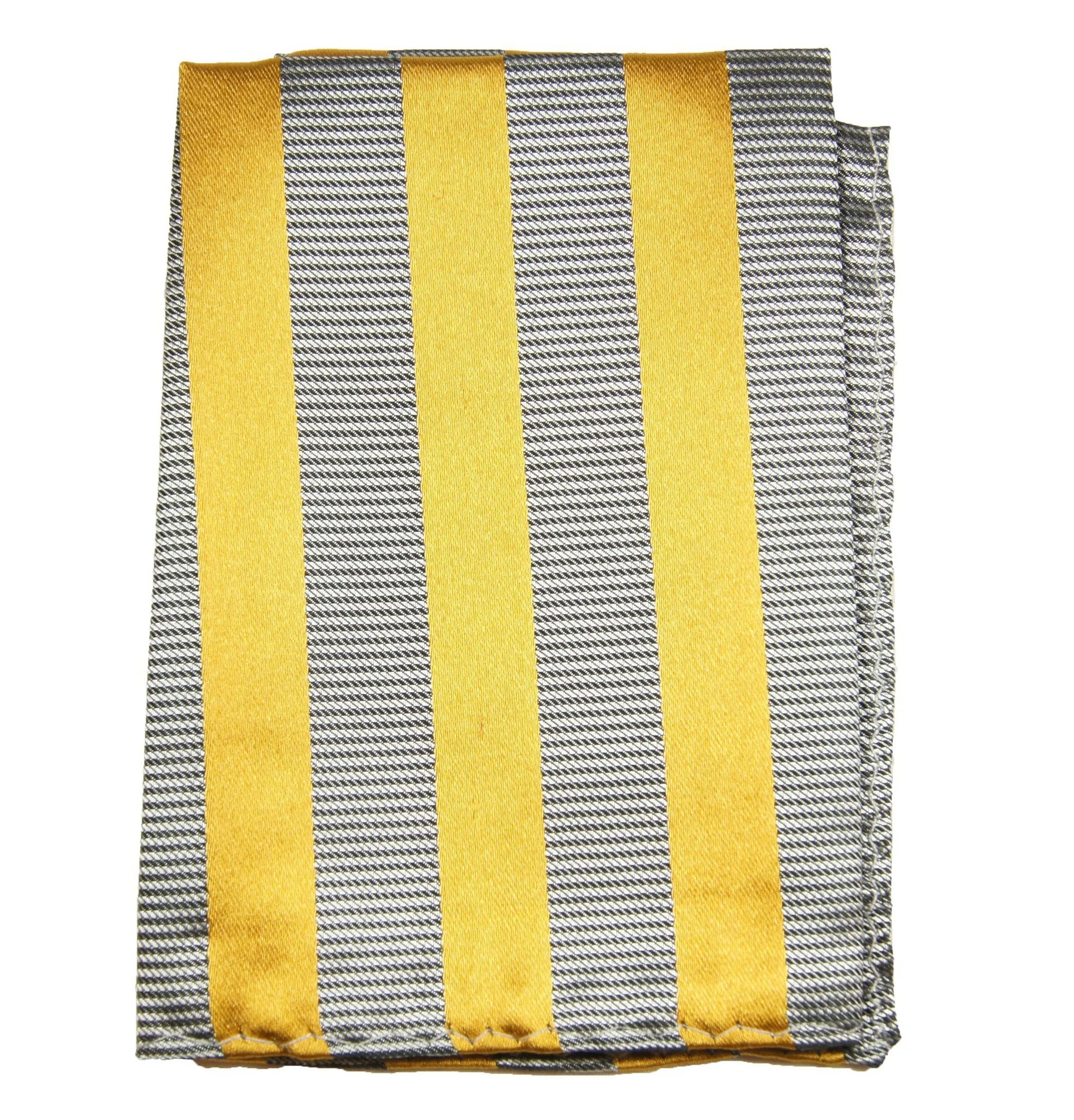 Gold and Silver Striped Silk Pocket Square