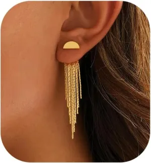 Gold Earrings for Women, 14K Dangle Earrings for Women Trend, Hypoallergenic Gold-Plated Long Tassel Drop Chain Delicate Elegant Earrings