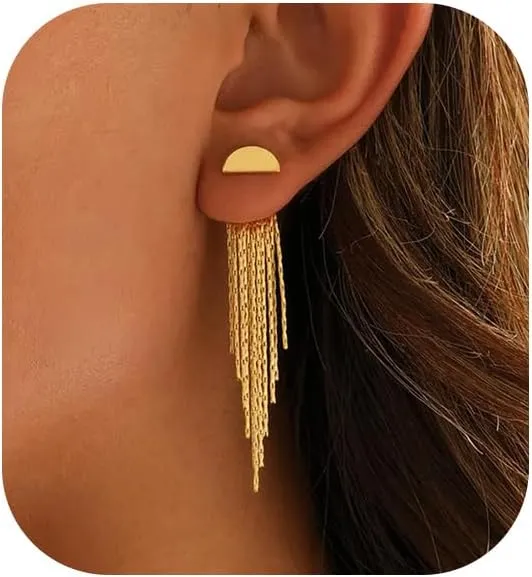 Gold Earrings for Women, 14K Dangle Earrings for Women Trend, Hypoallergenic Gold-Plated Long Tassel Drop Chain Delicate Elegant Earrings
