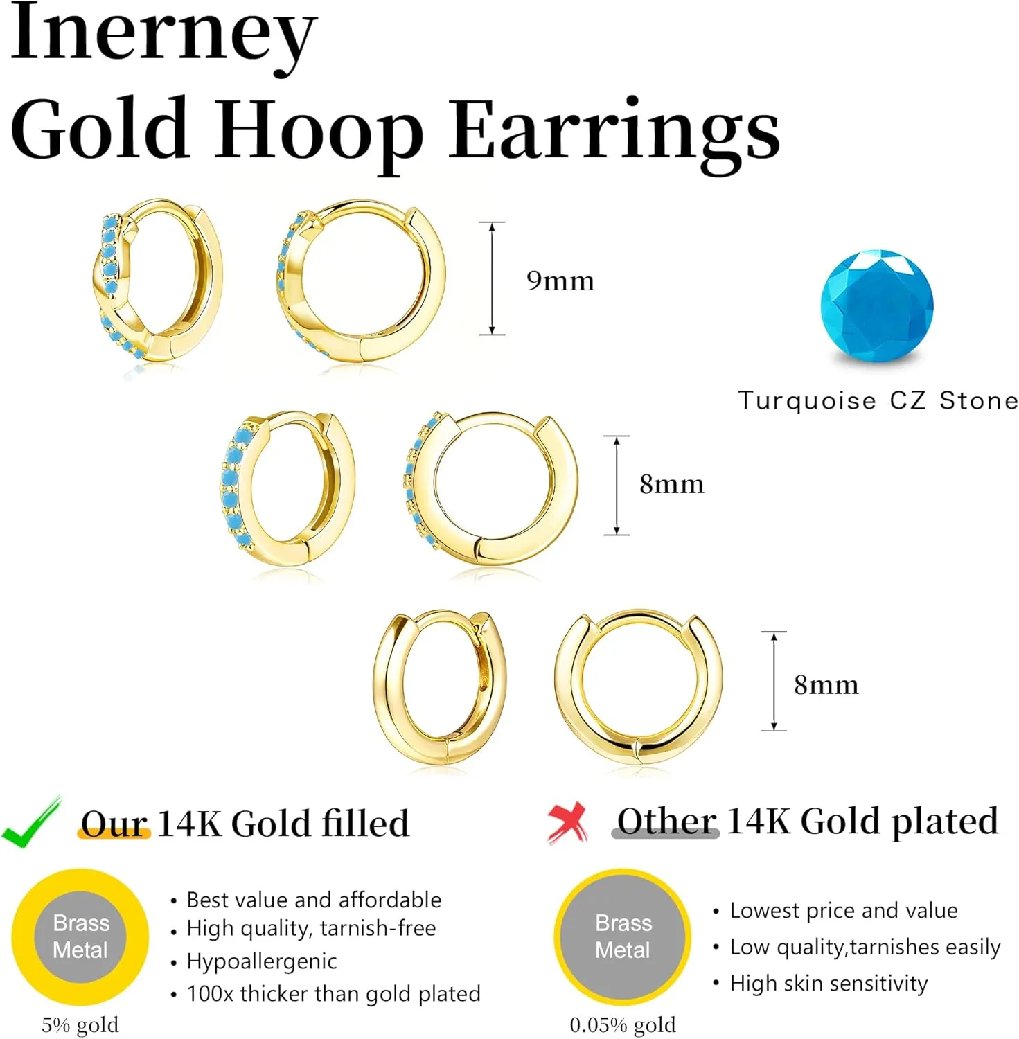 Gold Huggie Hoop Earrings Set for Women, Dainty Small Sterling Silver Earring for Multiple Piercing Hypoallergenic Jewelry, Trendy Twisted CZ Cartilage Earings for Women's Mother Gifts 3Pairs