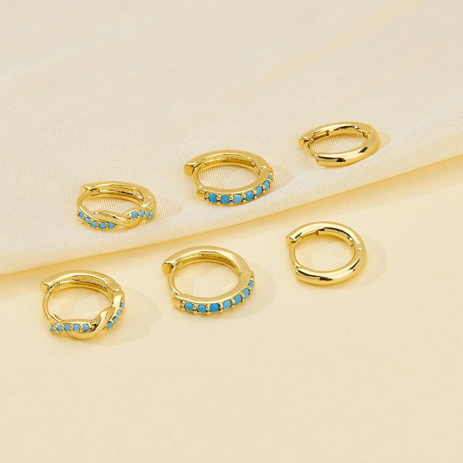Gold Huggie Hoop Earrings Set for Women, Dainty Small Sterling Silver Earring for Multiple Piercing Hypoallergenic Jewelry, Trendy Twisted CZ Cartilage Earings for Women's Mother Gifts 3Pairs