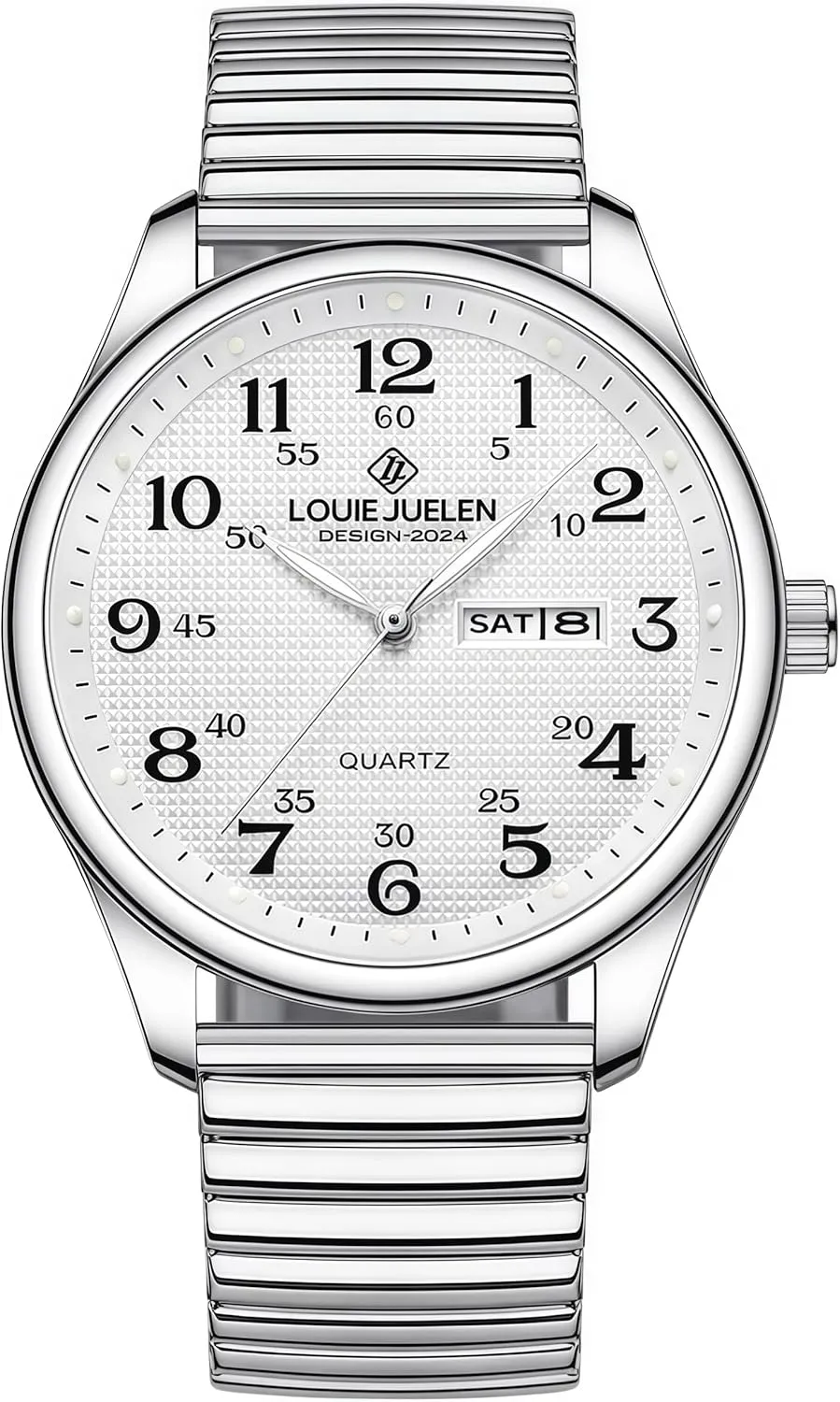 Gosasa Easy-to-Read Quartz Watch for Seniors, Large Numerals, Calendar, 30m Water Resistance, Luminous,Women's Men's Stainless Steel Wrist Watch