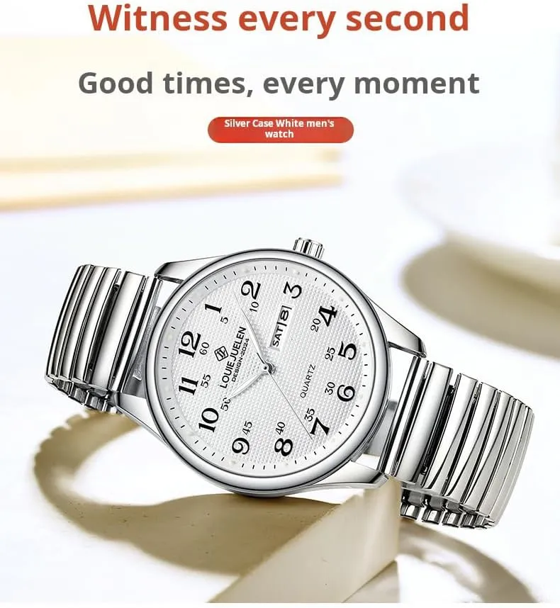 Gosasa Easy-to-Read Quartz Watch for Seniors, Large Numerals, Calendar, 30m Water Resistance, Luminous,Women's Men's Stainless Steel Wrist Watch