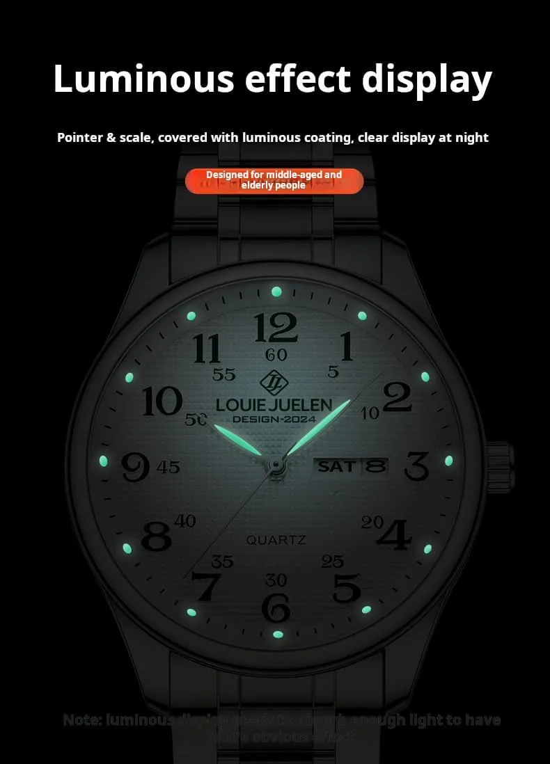 Gosasa Easy-to-Read Quartz Watch for Seniors, Large Numerals, Calendar, 30m Water Resistance, Luminous,Women's Men's Stainless Steel Wrist Watch