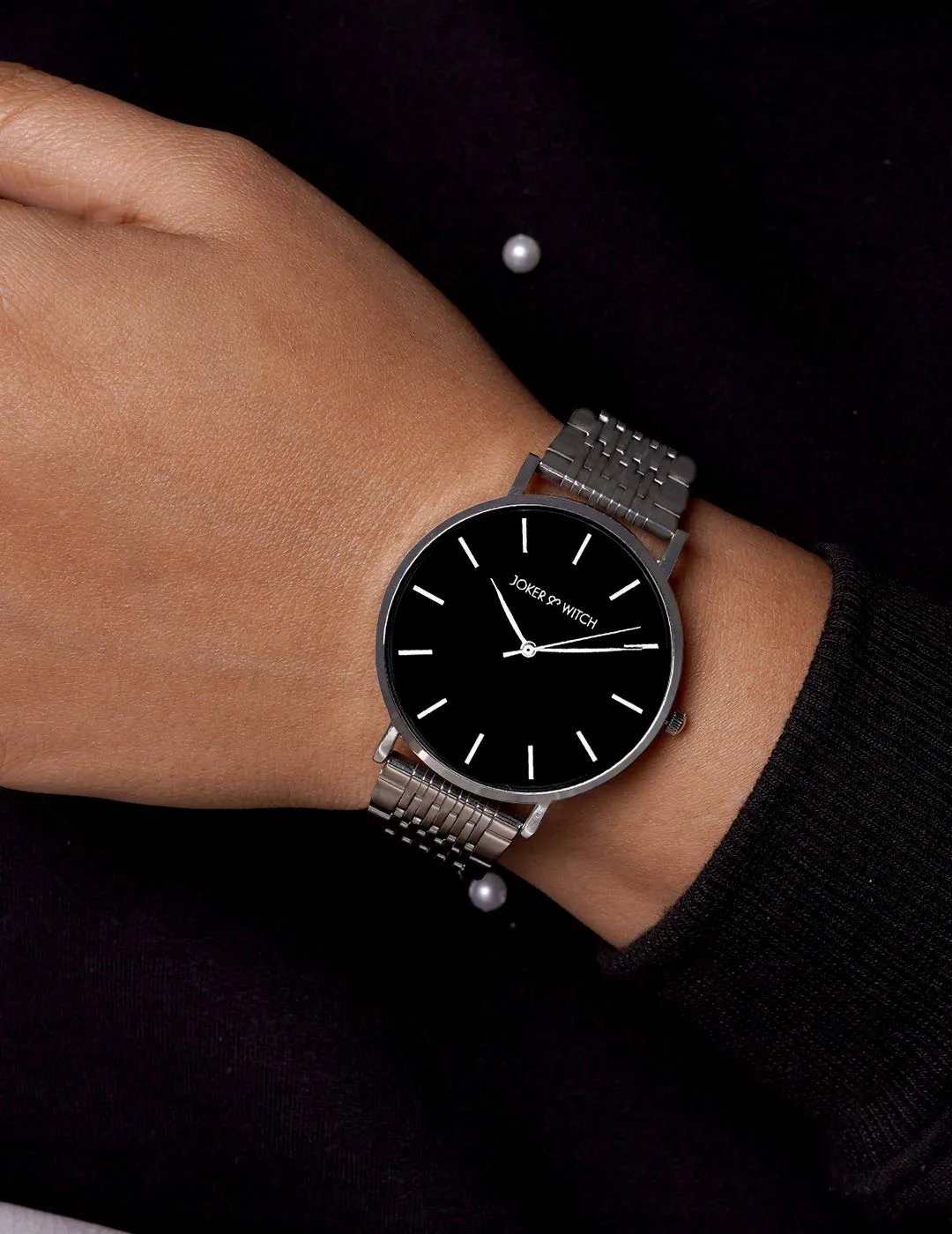 Joker & Witch Signature Black Dial Silver Watch for Women