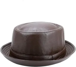 Men Black Leather Trilby Hat Male Fedora Cap Retro Women Autumn Brand Porkpie Hat Men's Vintage Jazz Hats