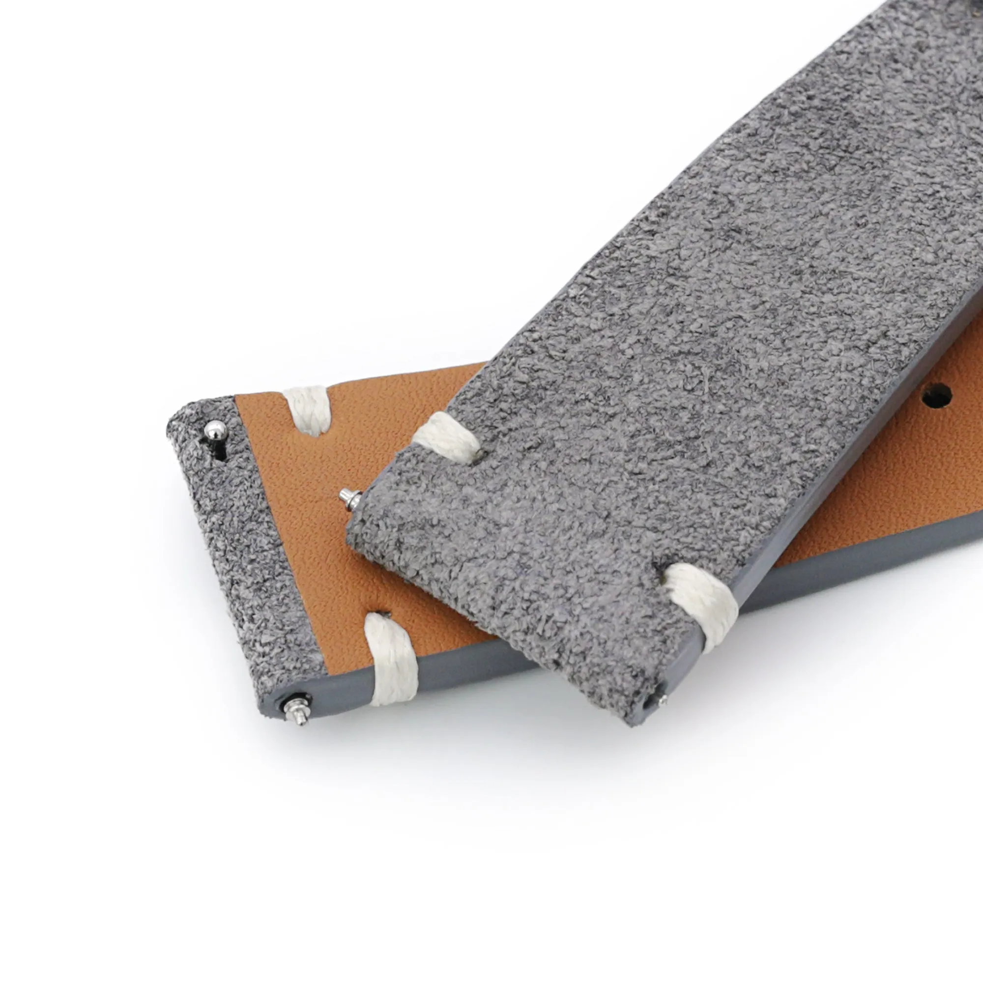 MiLTAT Q.R. Grey Suede Suede Leather Watch Band, Beige Stitch.