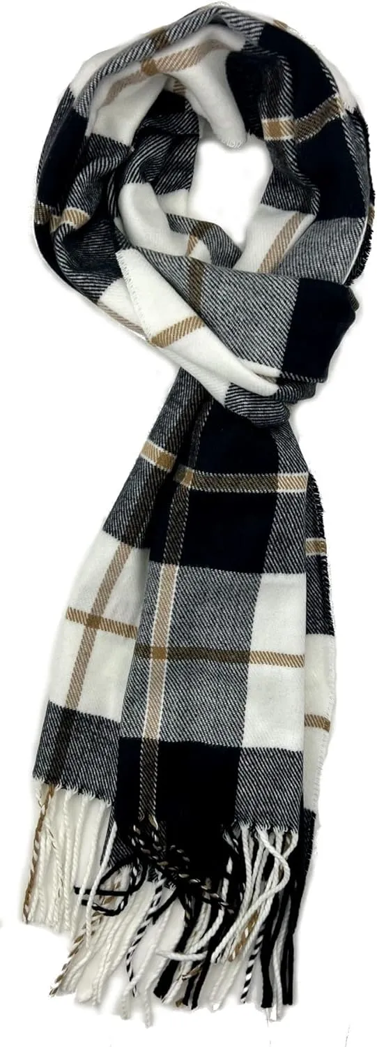 Plum Feathers Plaid Check and Solid Cashmere Feel Winter Scarf, Warm Scarfs, Cold Weather Accessories, Fringe Scarves