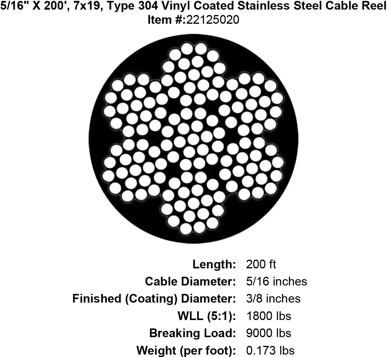 PRO Strand 7x19 Type 304 Vinyl Coated Stainless Steel Cable