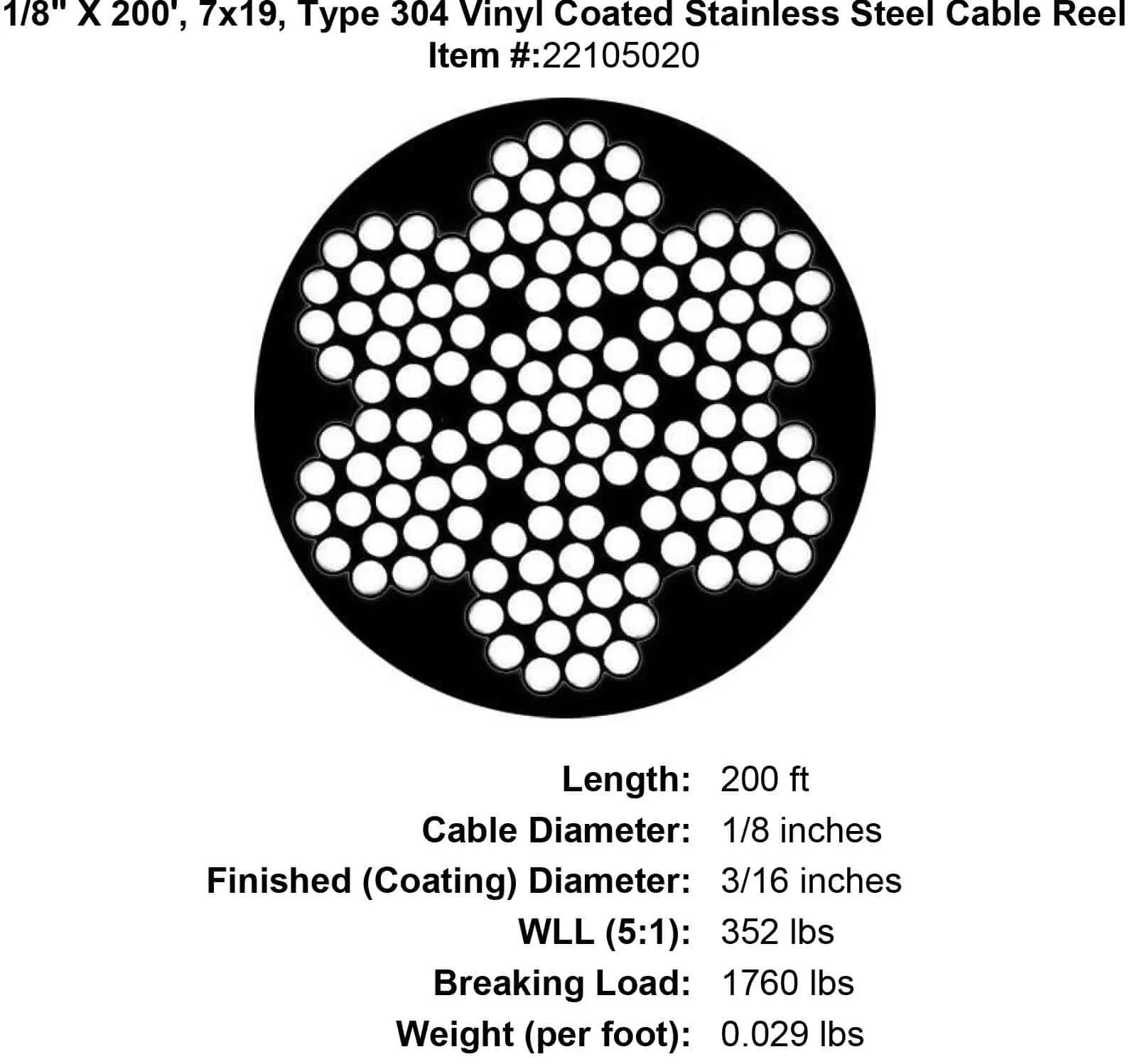 PRO Strand 7x19 Type 304 Vinyl Coated Stainless Steel Cable