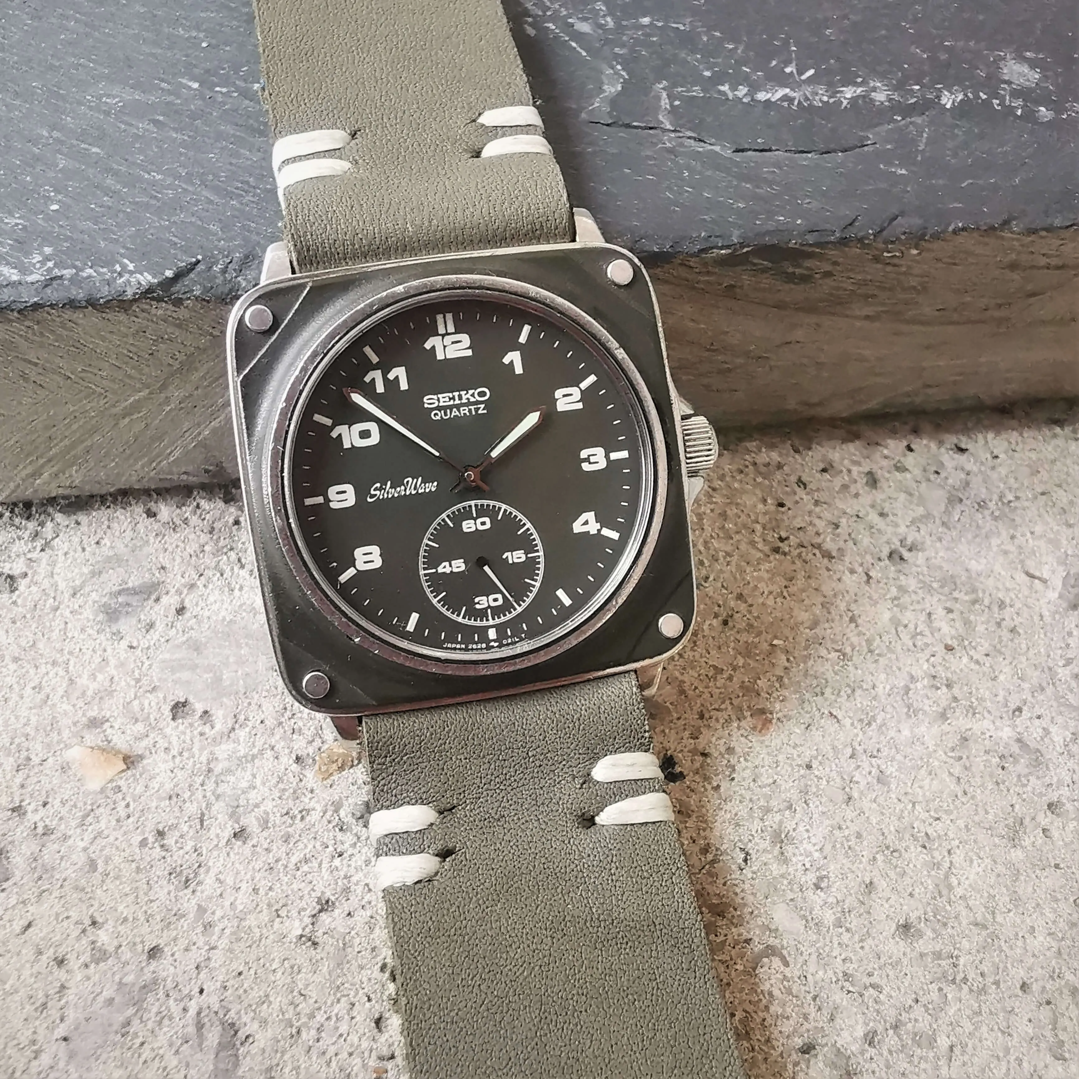 Rare Seiko SilverWave Mens Vintage Watch // Green Edition // Ref 2628-021L // Handcrafted Real Leather Strap