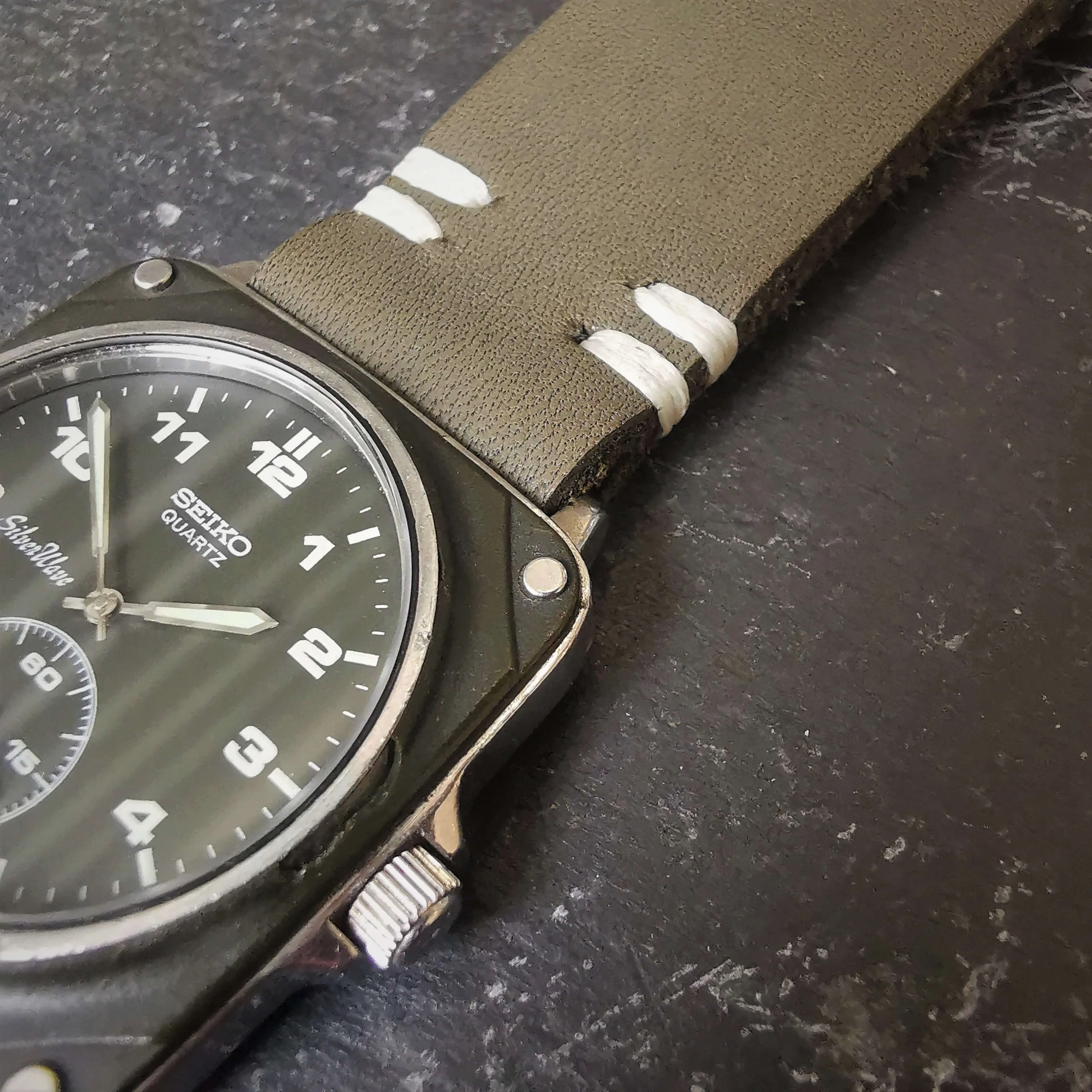 Rare Seiko SilverWave Mens Vintage Watch // Green Edition // Ref 2628-021L // Handcrafted Real Leather Strap