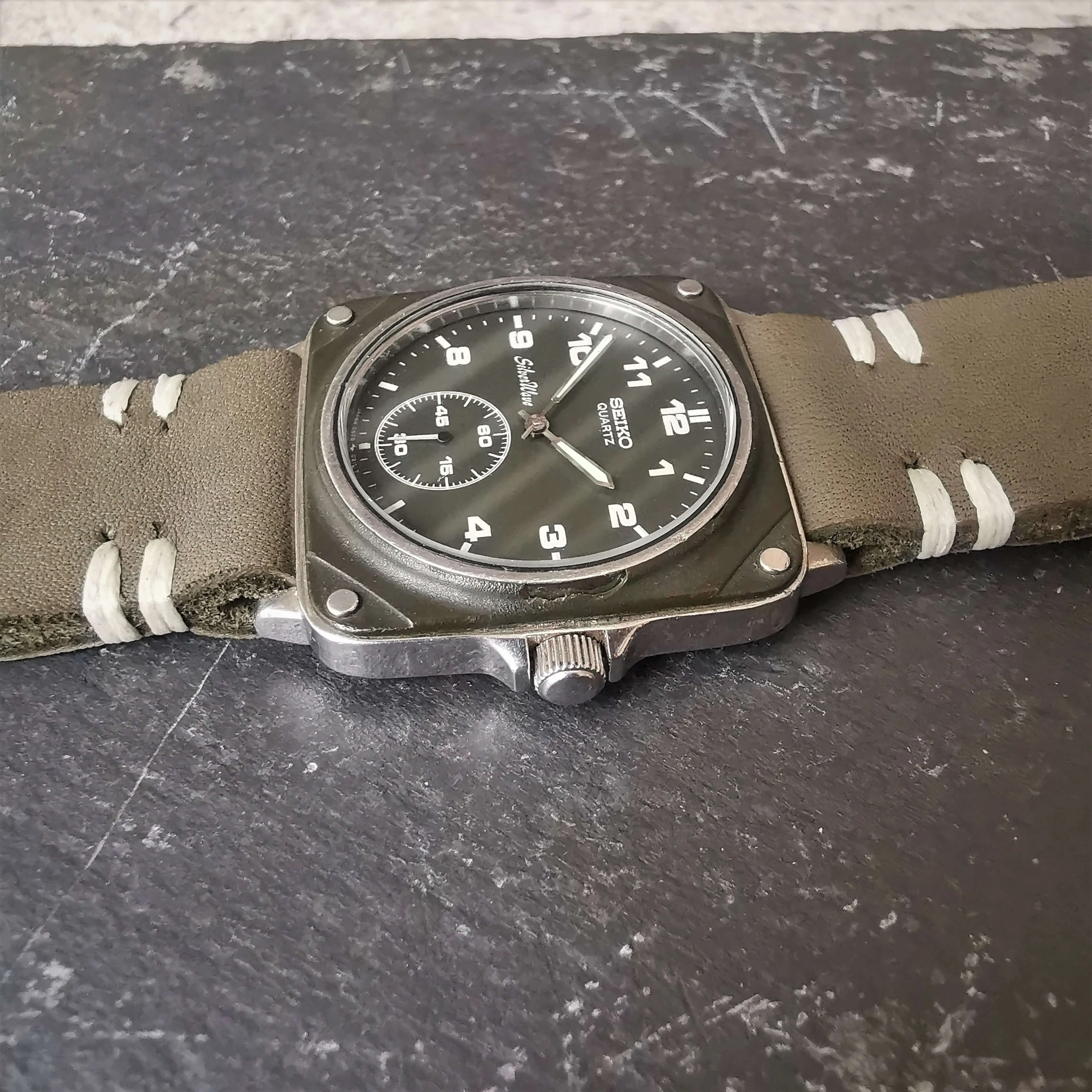 Rare Seiko SilverWave Mens Vintage Watch // Green Edition // Ref 2628-021L // Handcrafted Real Leather Strap